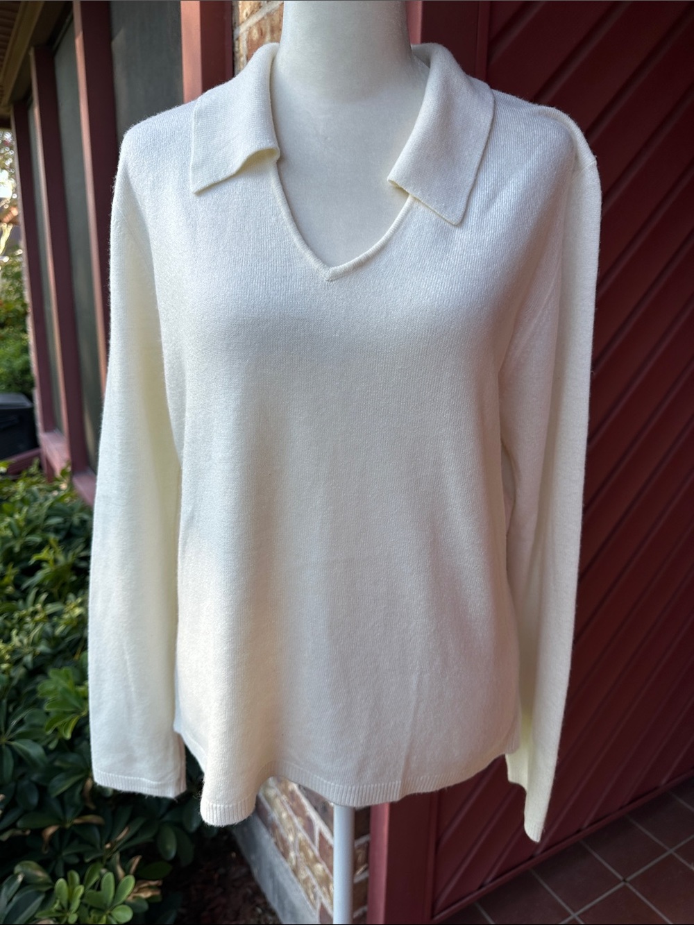 Mendocino Cream V-Neck Collared Sweater